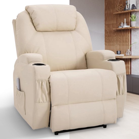 GranMaison Massagestoel Relaxfauteuil Beige Elektrisch - Massagestoel - €588,95