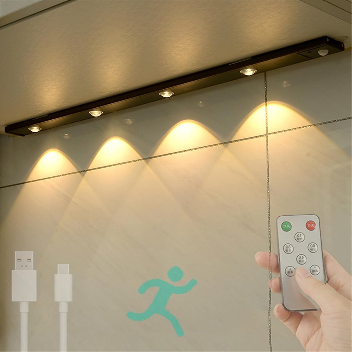 Oplaadbare LED Kastlamp met Bewegingsmelder en Afstandsbediening - 3 Lichtmodi