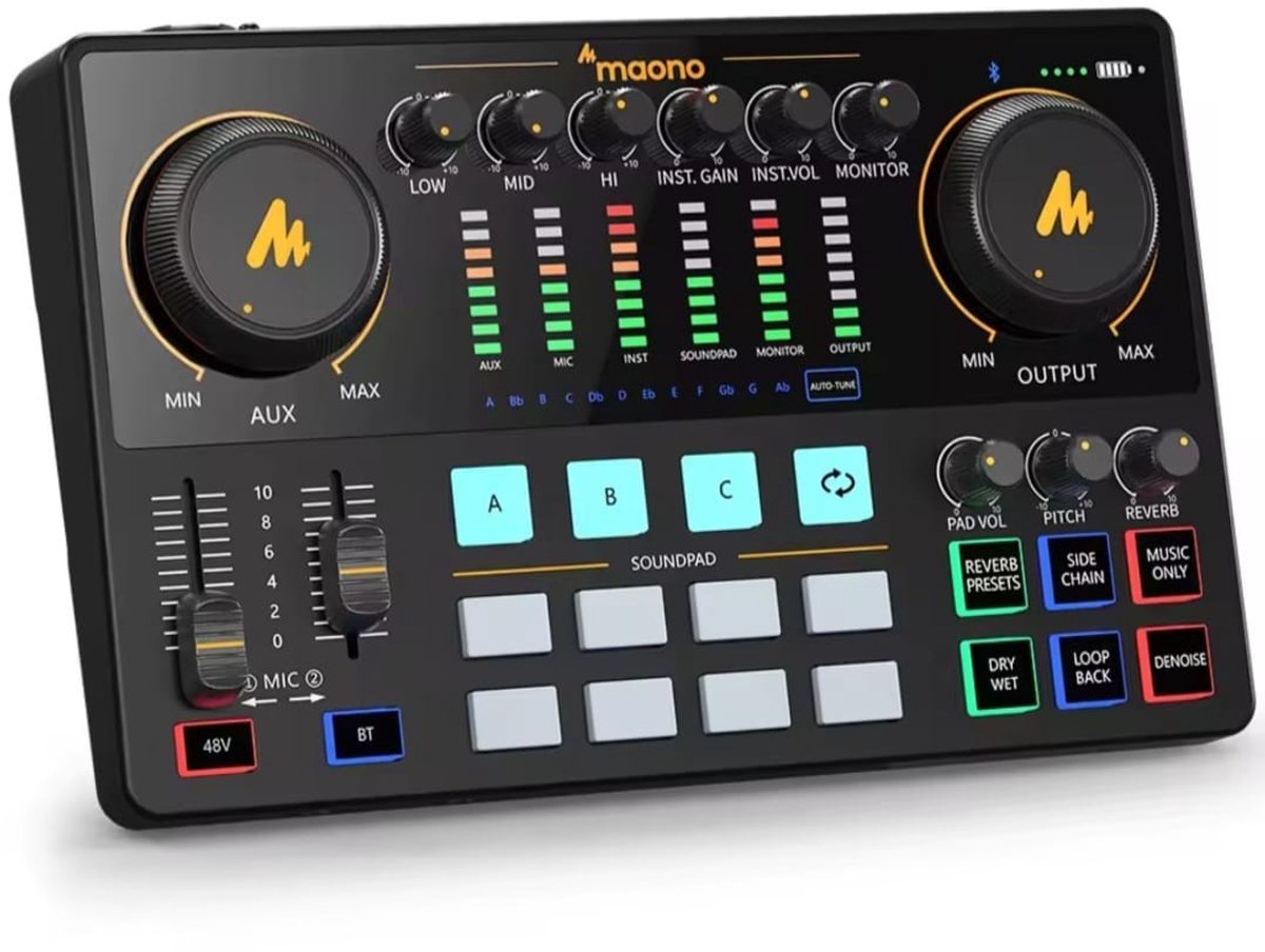 Audio Interface Mixer – Dubbele XLR – Ingebouwde Batterij – 8 Soundpads – Podcast & Streaming