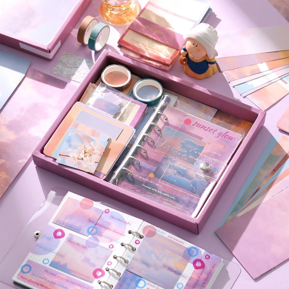 Sunset Glow Stationary Set - Dagboek - Stickers - Scrapbooking - Journaling Set - Stickerboek Volwassenen - Hobbypakket - Scrapbook Stickers - Scrapbook Papier