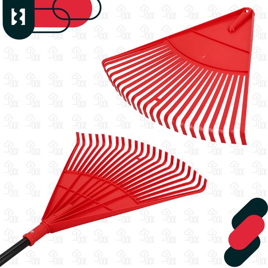 KOTARBAU® Bladhark, Tuinhark van Kunststof, 48 cm, met Aluminium Steel, 150 cm, Extra-Click, Gazonhark, Waaierbezem, Stevige Hark, Hark voor Gras Tuin Gazon, Rood & Zwart van Merkloos	 — afbeelding 3