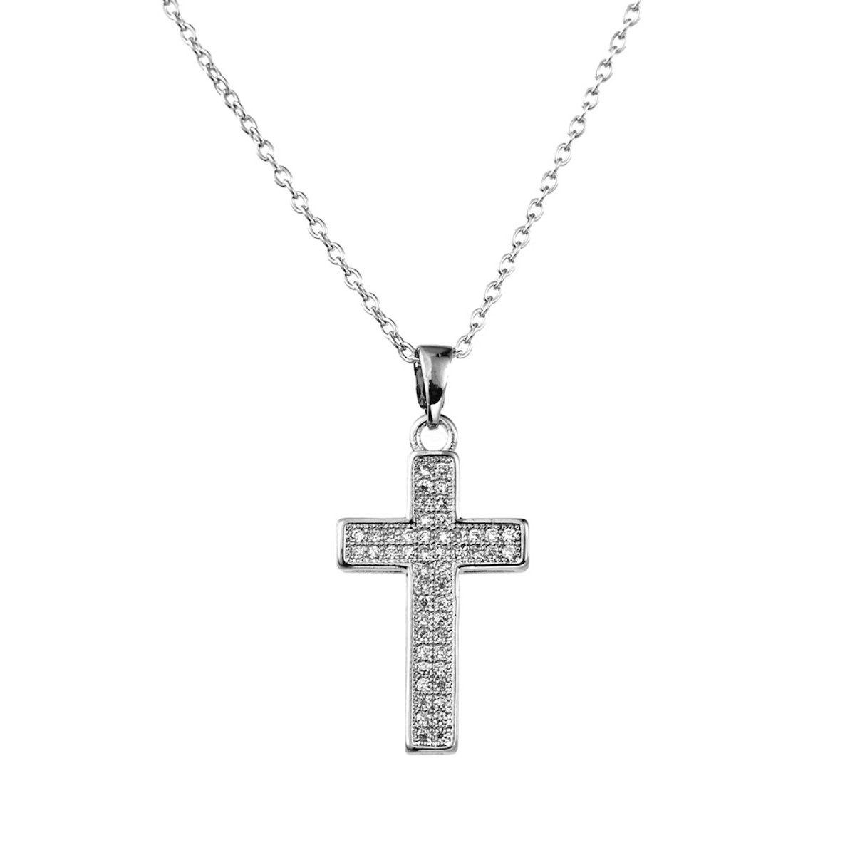 Decopatent - Kruis Halsketting - Dames of Heren Schakelketting Ketting met kruishanger - Verstelbaar van 40 tot 45 Cm - Nikkelvrij - Kruizen Kettingen met bedel hanger voor man of vrouw - Elegant Cadeau - Zilverkleurig