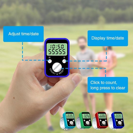 4 Digitale Vingertellers Set - Mechanisch en Elektronisch - Resetbare Handteller met 5 Digit Display - Rijenteller voor Sport, Golf, Breien — afbeelding 3