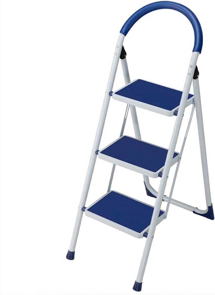 Inklapbare Keukenladder met 3 Antislip Treden en Veiligheidsbeugel - Max. 150 kg Draagvermogen