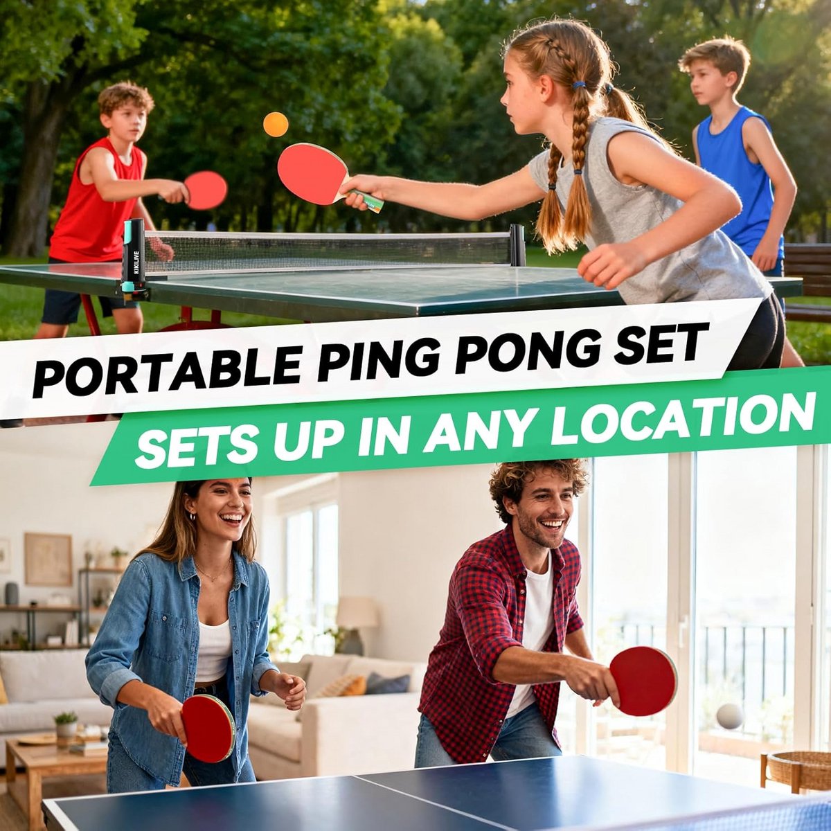 Complete Tafeltennisset met Uittrekbaar Net, Batjes, Ballen en Handige Draagtas