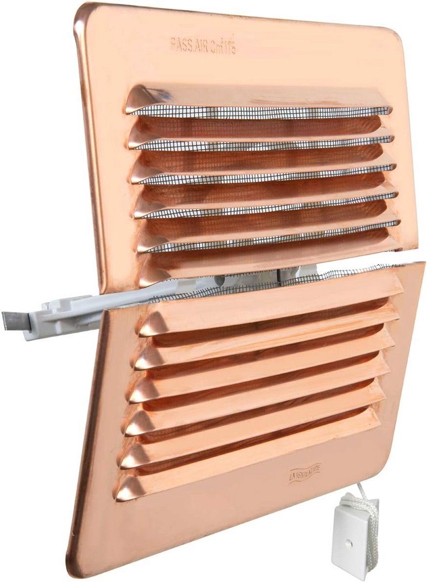 Rechthoekig Ventilatie Rooster Koper met Insectennet 193x165mm