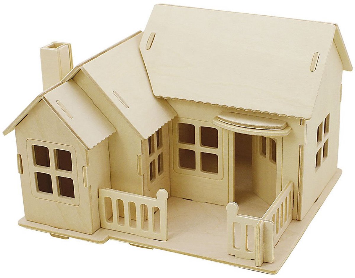 3D Houten Bouwpakket Huis met Terras voor Enthousiastelingen