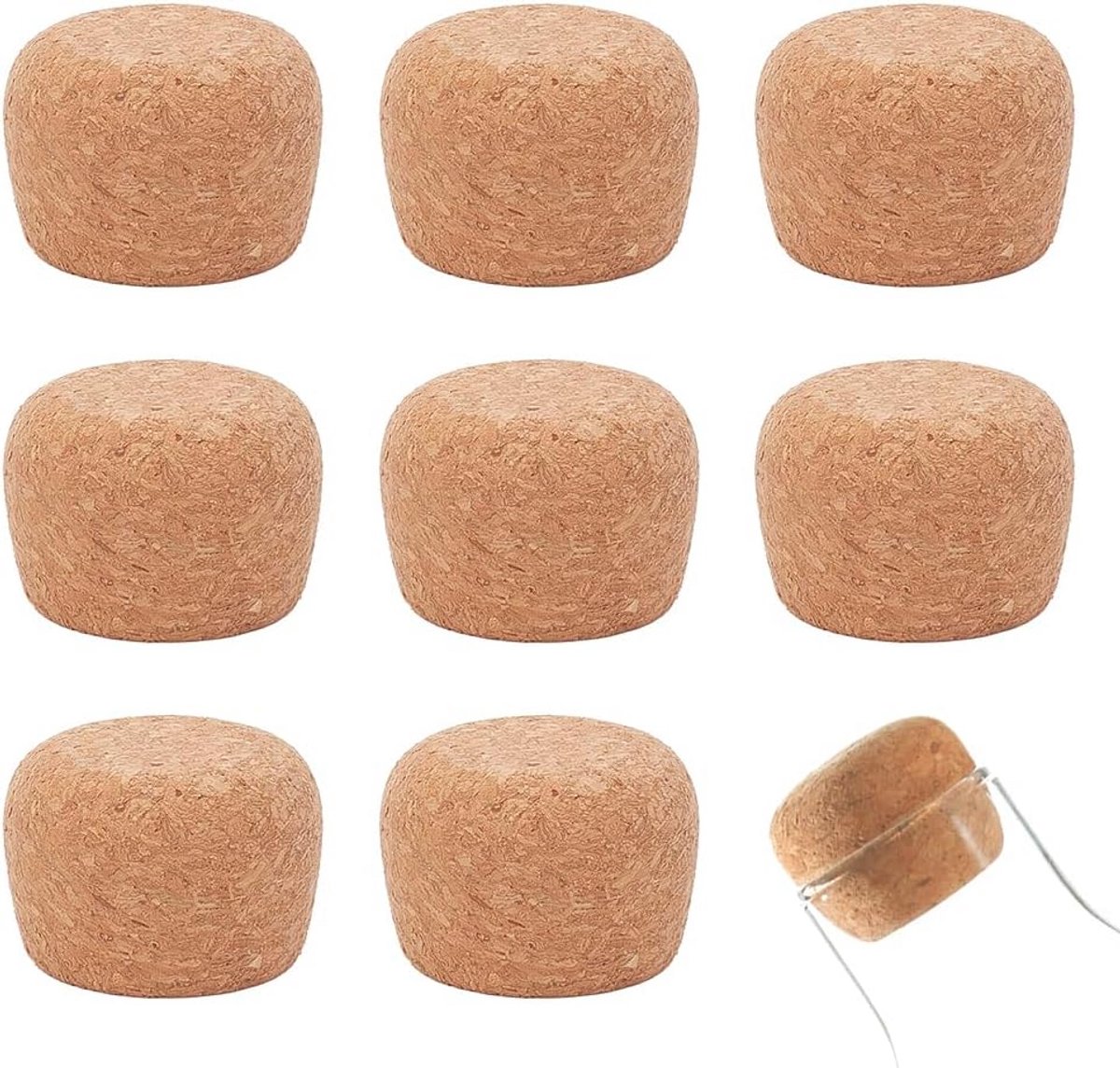 8x Houten Kronen Kurken voor Brede Fles - Taps toelopend & Dik (35mm)