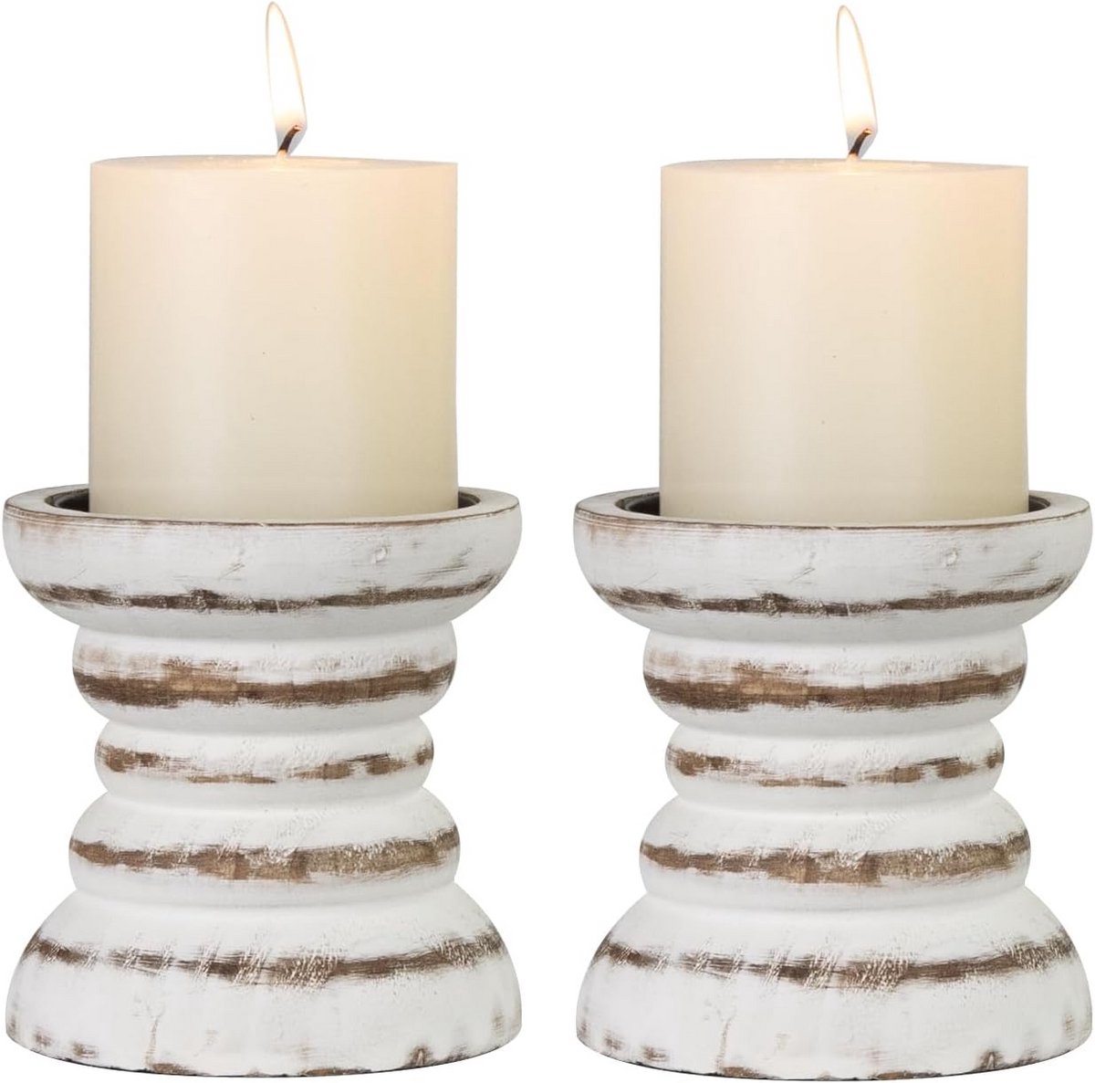 Set van 2 Houten Kandelaars voor Pilariskaarsen - Rustiek Boerderij Decoratie