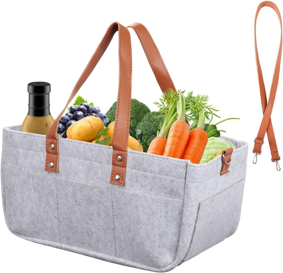 Grote Opvouwbare Vilten Boodschappentas met Vakken - Herbruikbare Shopper voor Boodschappen, Picknick en Opslag