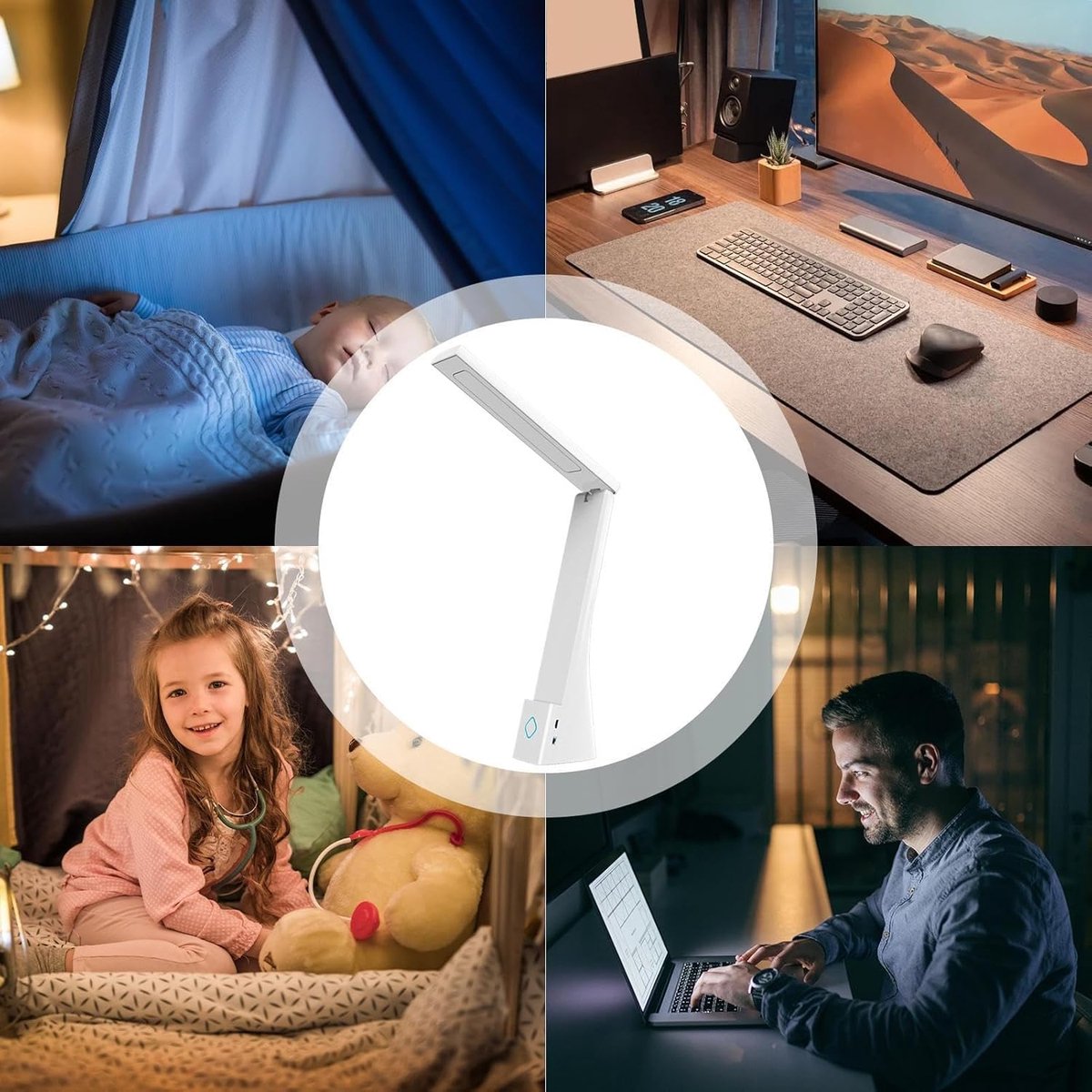 Oplaadbare Bureau Lamp - LED Leeslamp met Oogbescherming - Aanraak Dimmen voor Studie en Slaapkamer - Opvouwbare Lezen en Schrijven Lamp - Opvouwbaar en Draagbaar - Wit Kleur — cadeau in Gadgets - foto 4