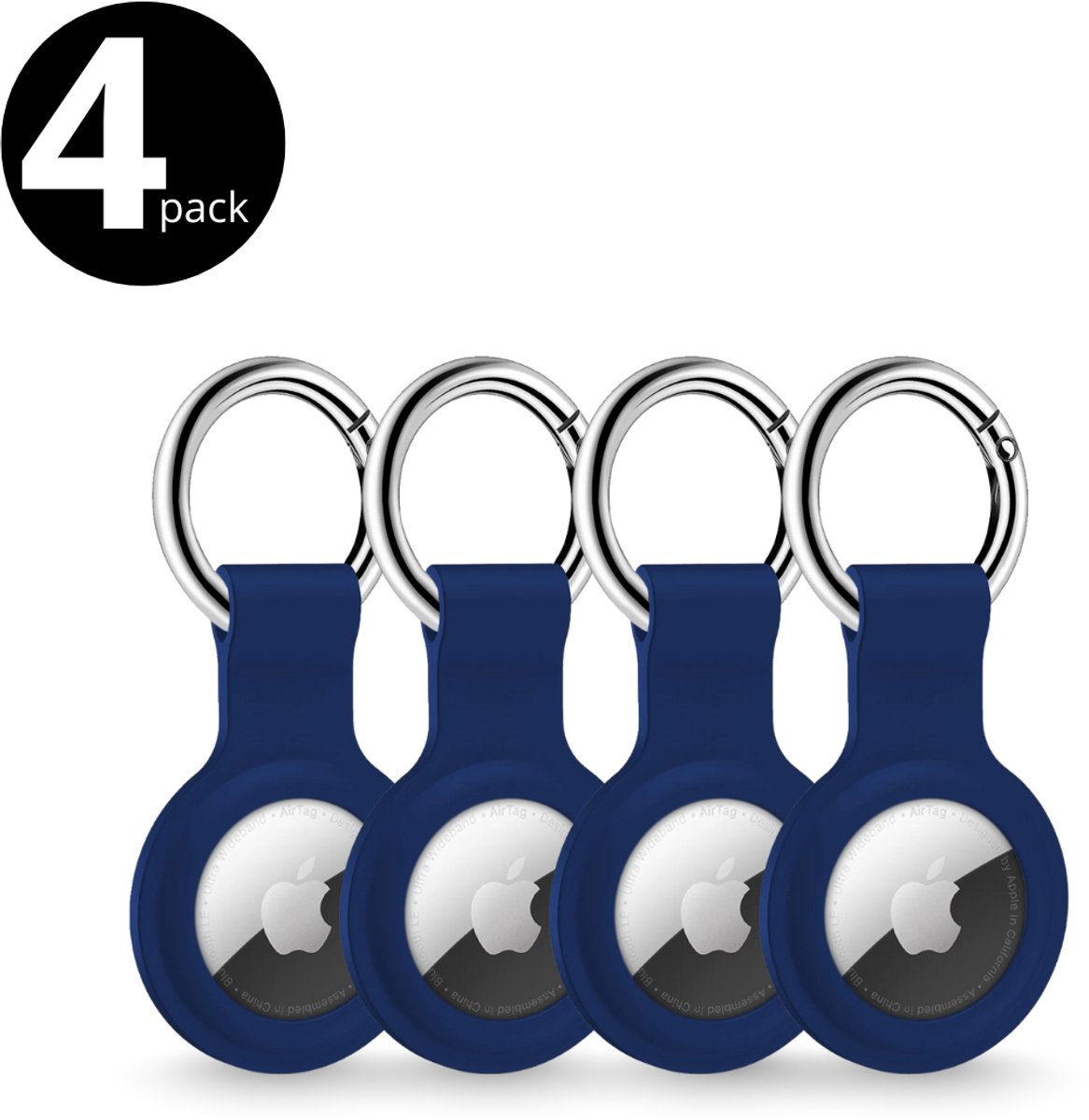 Ferosi AirTag Sleutelhanger Set Blauw – 4 Stuks Siliconen AirTag Hoesje met Ring – Beschermhoes Geschikt voor Apple AirTag