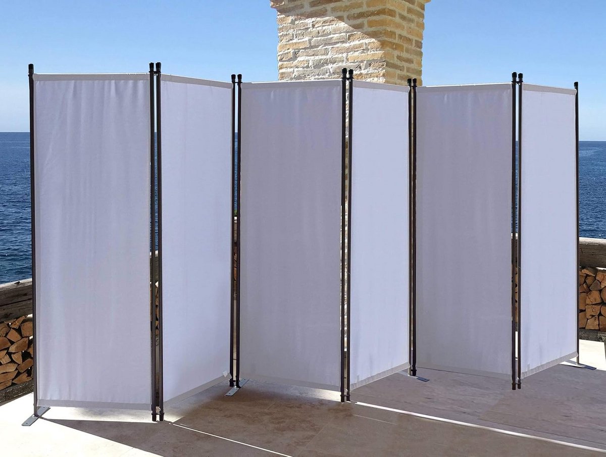 Inklapbaar en Opaque Roomscheider 6-Delig - 340x165 cm - Witte Tuinscherm voor Balkon en T