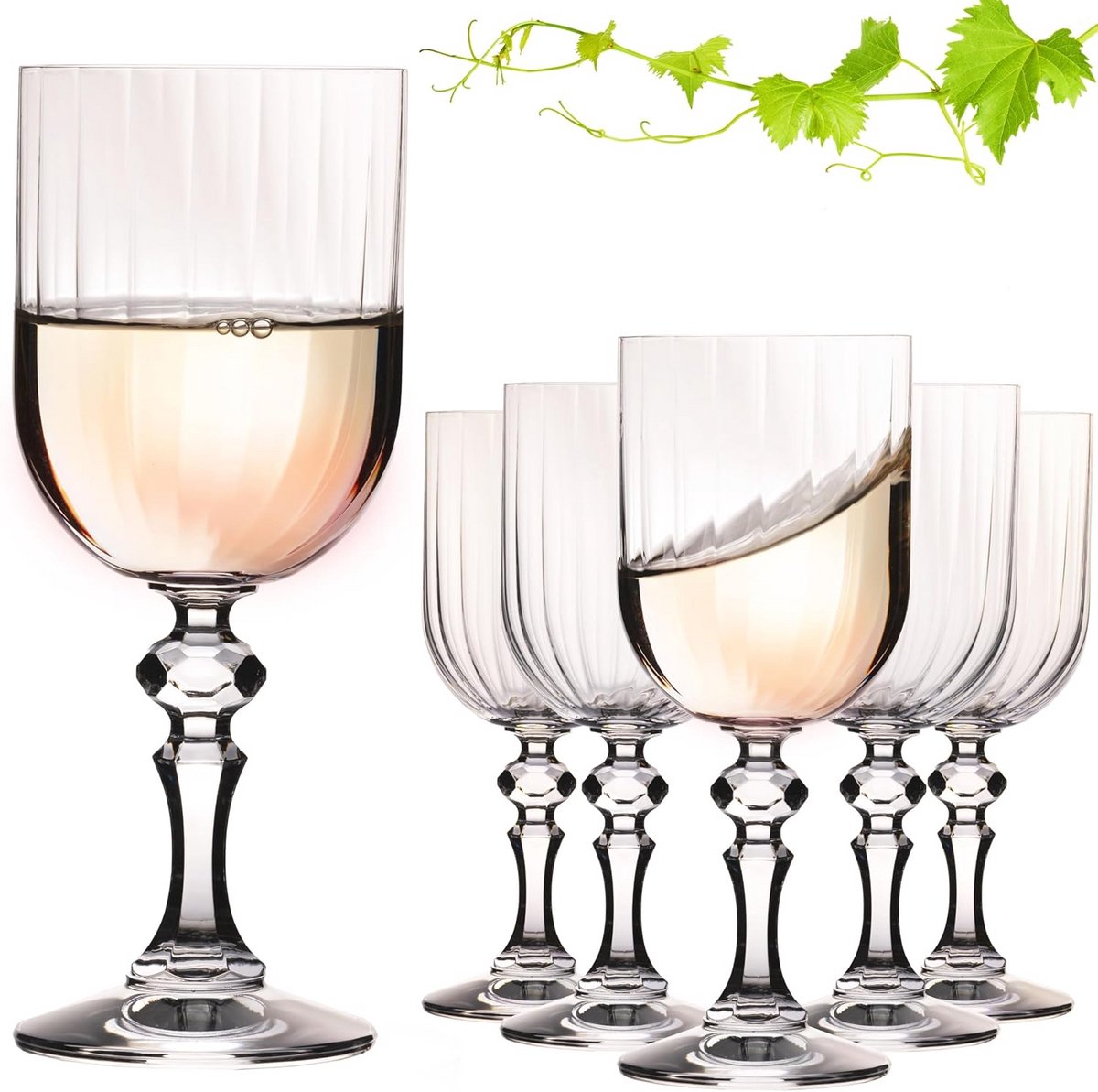 Set van 6 Geribbelde Wijnglazen Kristalglas 320 ml - Vaatwasserbestendig