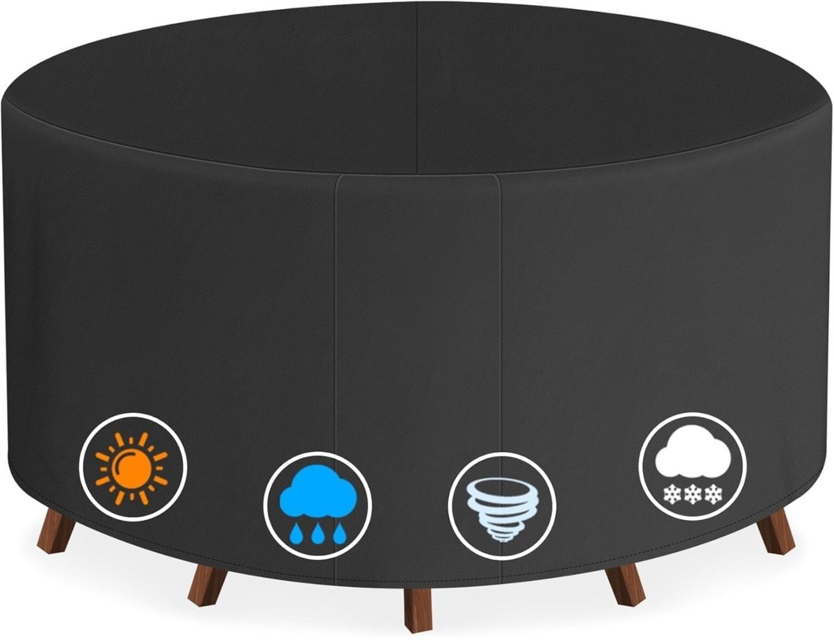 Famanu Hoes voor Tuinmeubelen Diameter Ø245 x 73 cm - Tuintafelhoes 600D Oxford PU Meubelsets Hoes - Waterdichte & Stevige Ronde Beschermhoes voor Loungemeubelen - Terrasmeubelen Zwart