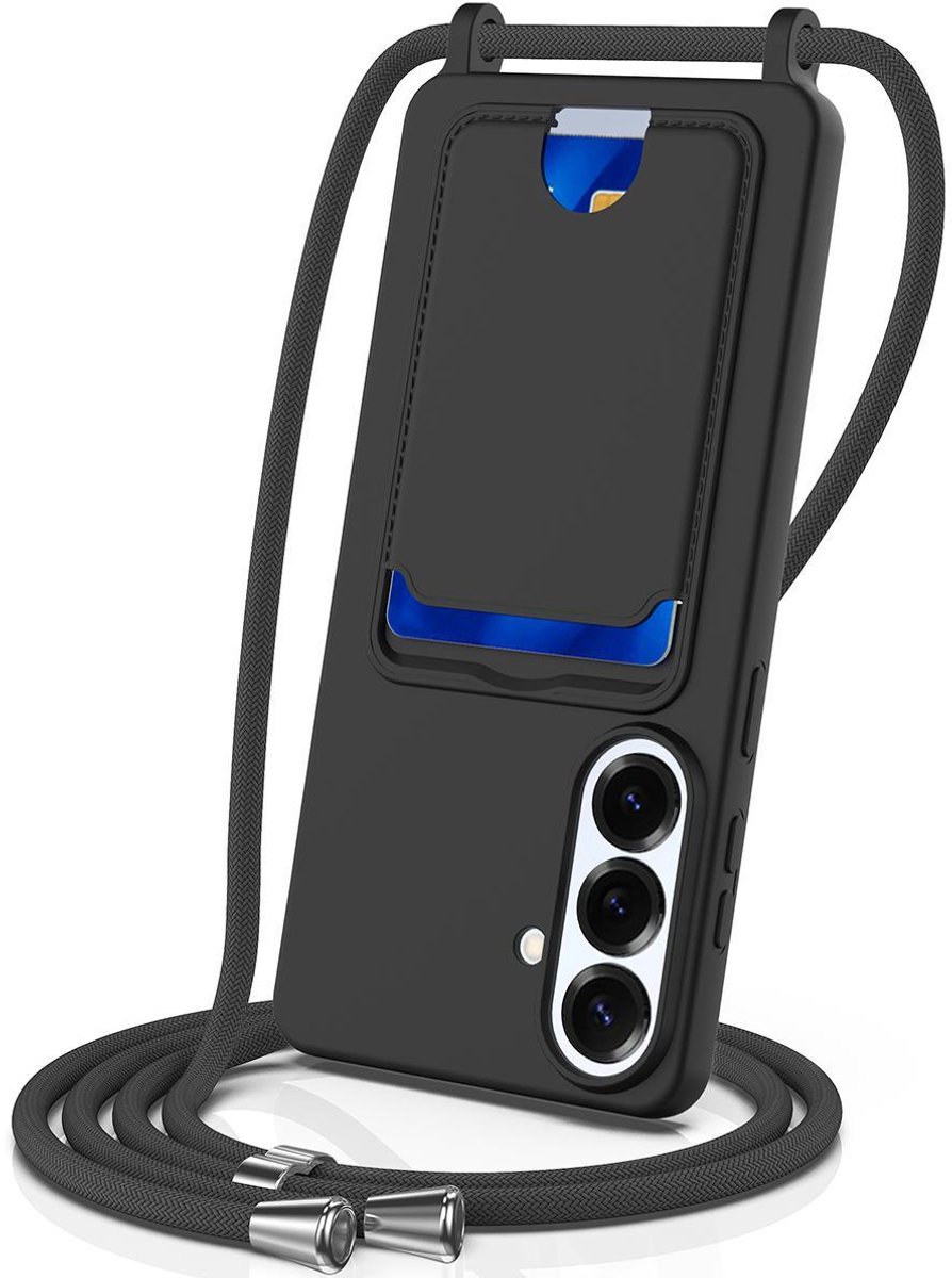 Mobigear Telefoonhoesje geschikt voor Samsung Galaxy S26 Plus Siliconen met Kaarthouder | Mobigear Lanyard Card Hoesje met koord en Pasjeshouder | Kaarthouder voor 1 Pasje | hoesje met koord Telefoonhoesje voor Pinpas / OV Kaart / Rijbewijs - Zwart