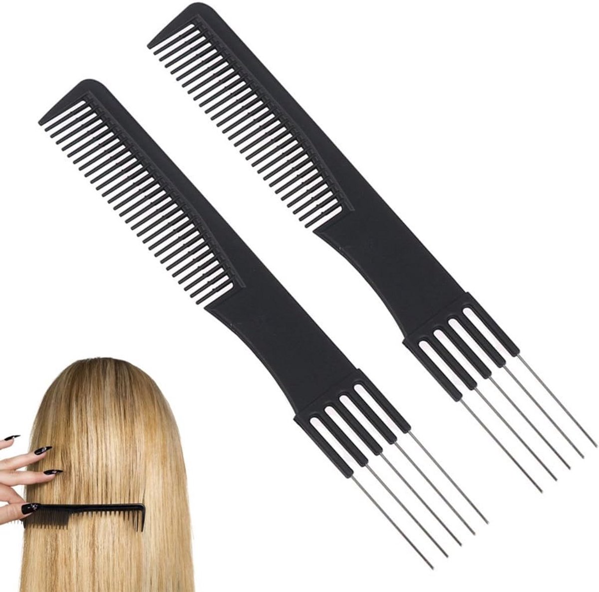 2x Dubbelzijdige Kam met Fijne Tanden en Vork: Professioneel Kapsel Styling Gereedschap