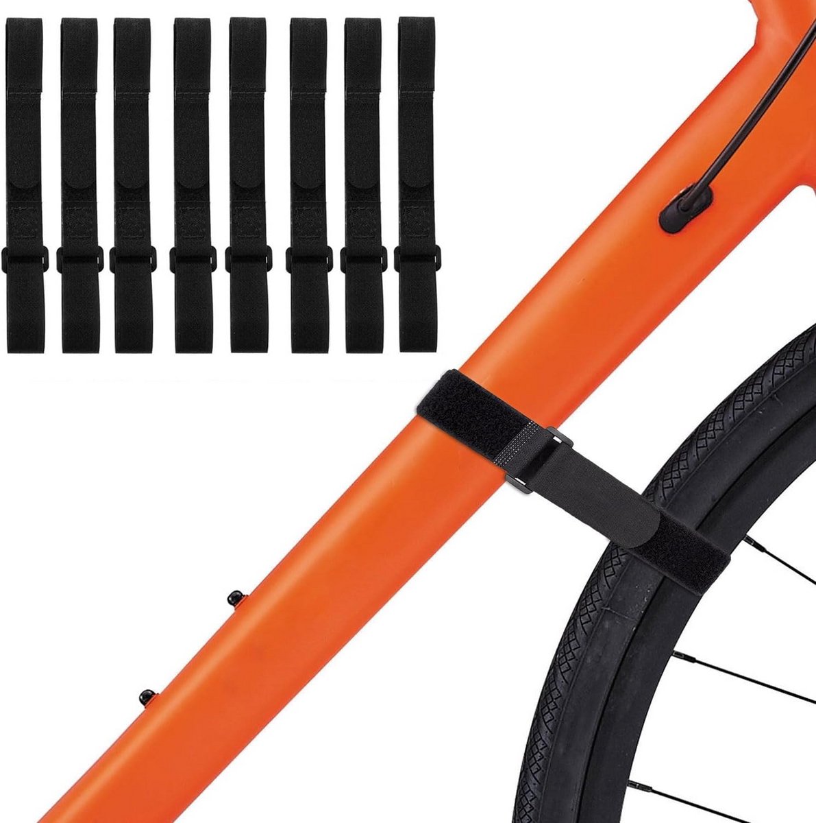 Set van 8 Verstelbare Spanbanden voor Fietsendragers en Muurbeugels - Zwarte Stabilisatorriemen