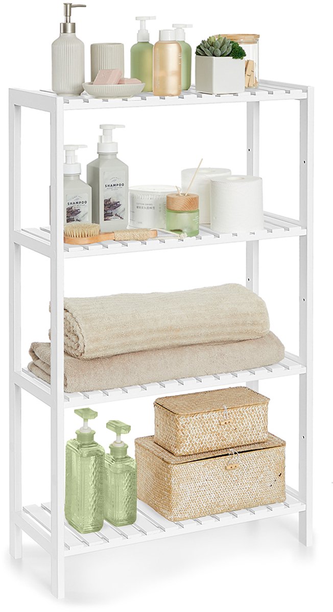 Bamboe opbergrek met 4 lagen – Wit – Multifunctioneel ontwerp voor hal, badkamer, woonkamer, balkon, keuken – 26 x 60 x 100 cm
