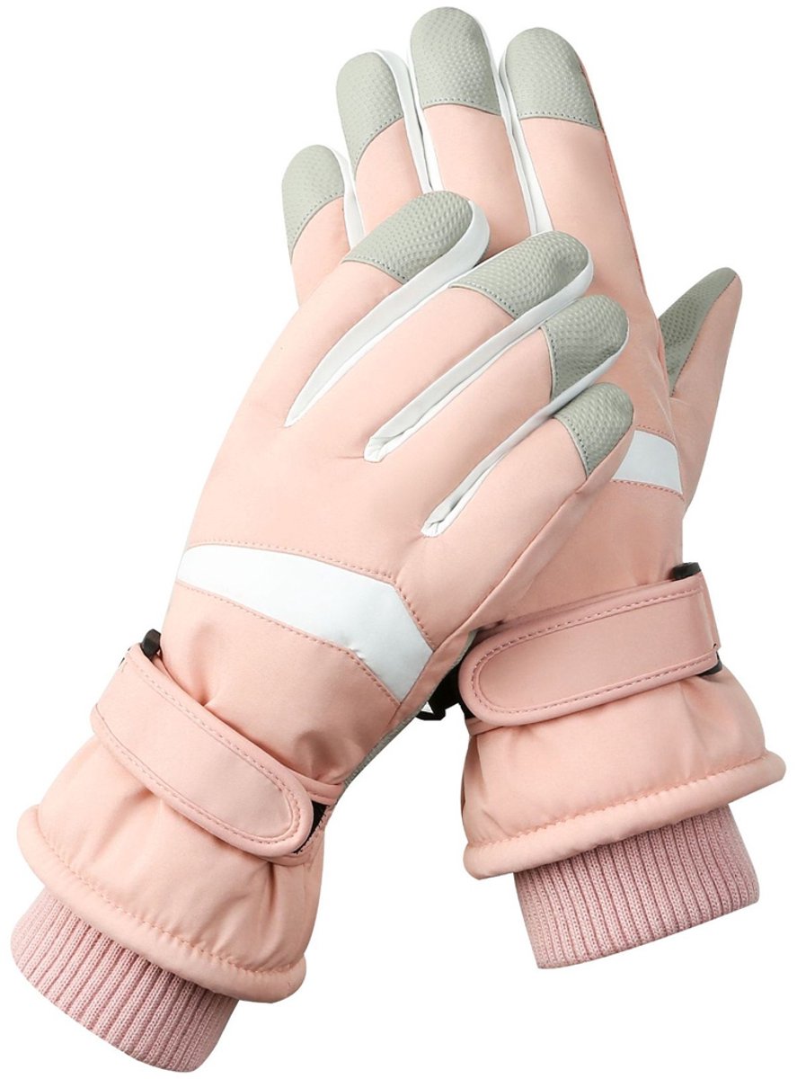 Gigicial Skihandschoenen Sneeuwhandschoenen Thermisch Warm/Antislip 1 Paar Voor Dames Rozeachtig Wit