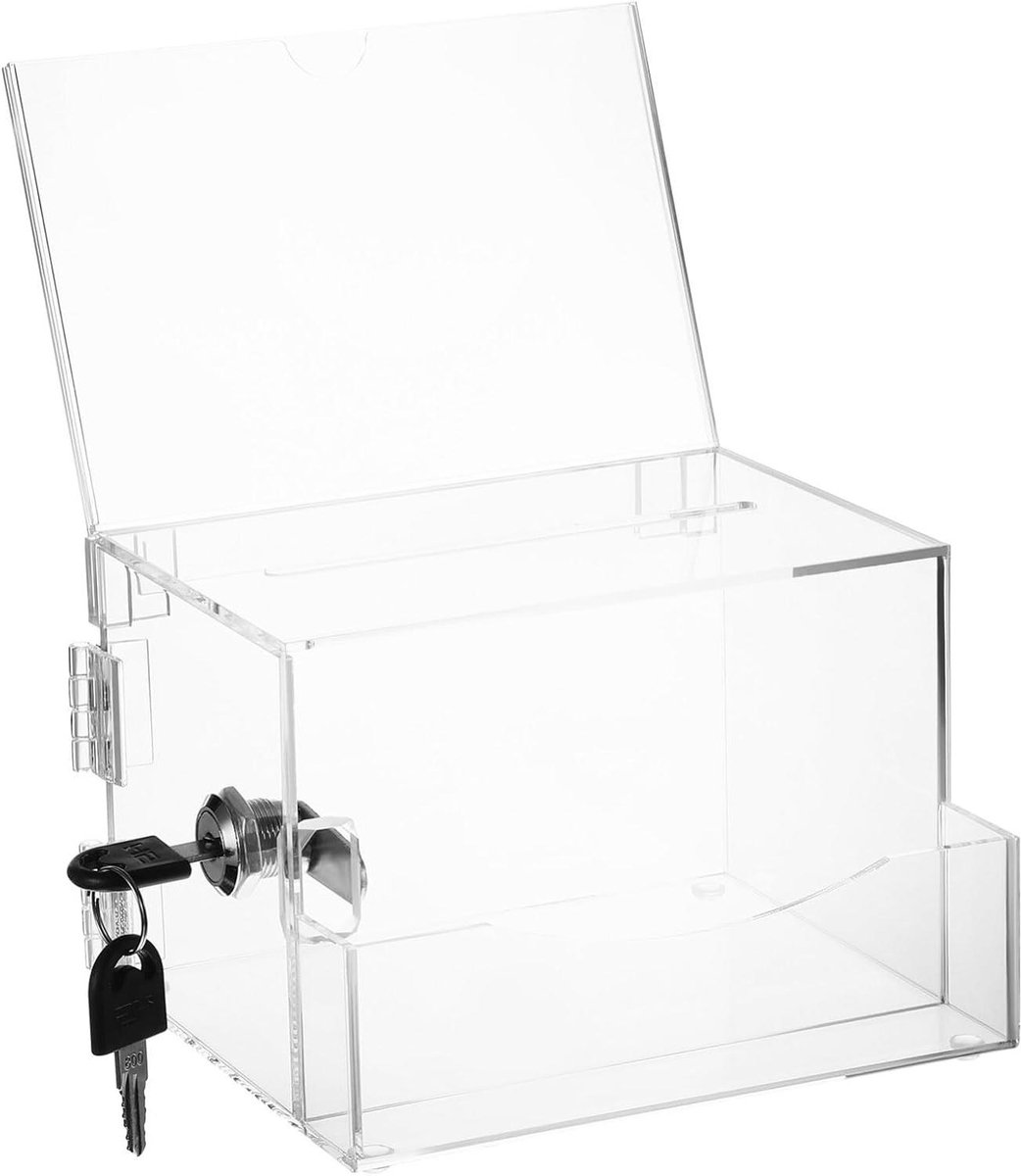 Afsluitbare suggestiebox voor stembiljetten en donaties met transparante behuizing