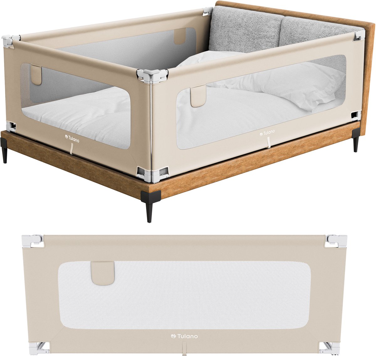 Tulano Cover 48 - Veilig Baby Bedhekje - Uitvalbeschermer Uitvalbeveiliging - 180cm - Beige