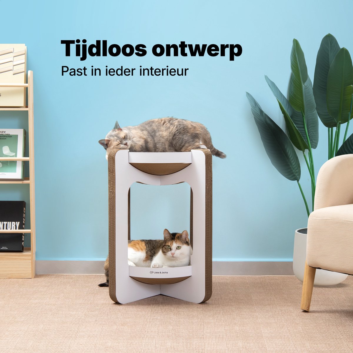 Jake and Jacky Krabkarton voor Katten - Krabpaal Karton - Krabplank - Krabmand - Krabmeubel - Kartonnen Krabmat - Kattenmand - Kattenbed - Kattentoren - 52x52x58cm – foto 3