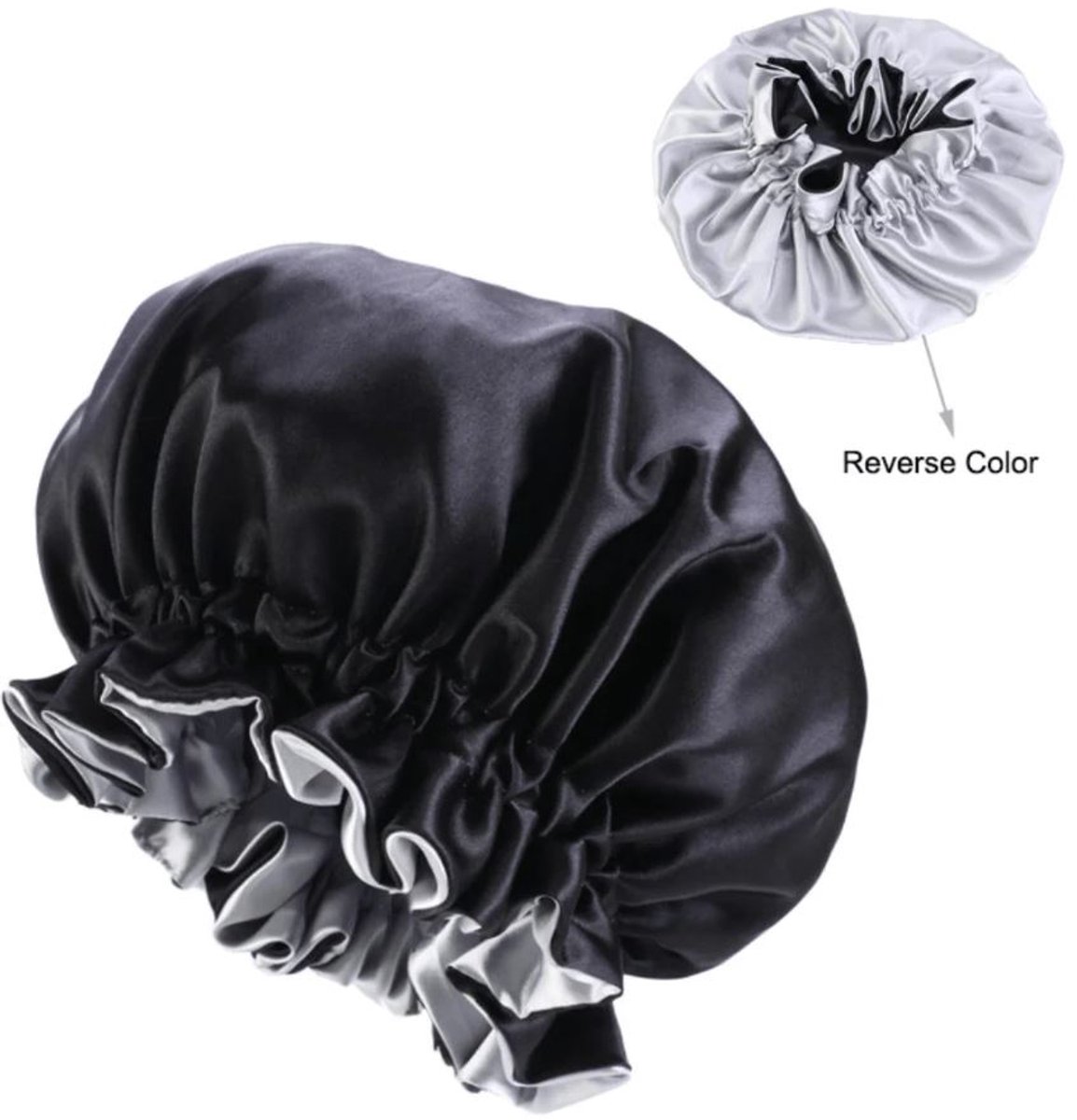 Satijnen bonnet - Slaapmuts - Haarbescherming - Haar beschermen tijdens slapen - Krullen beschermen - Haarkapje - Hair/sleeping cap - Curl protection - Dubbele laag - Zwart - Jonyx