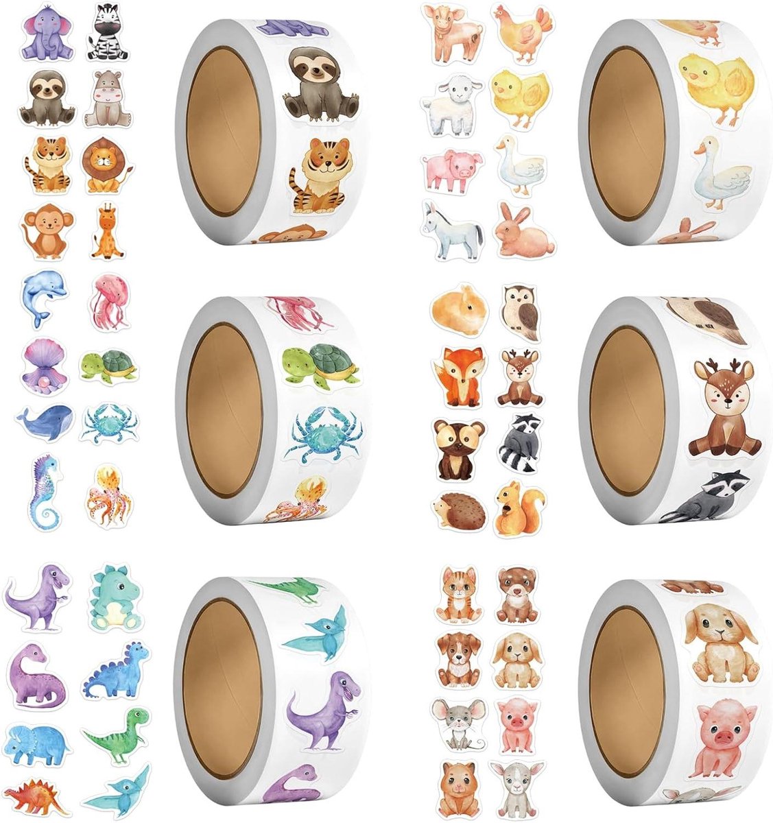 3000 stuks ronde cartoon dierenstickers voor scrapbooking en knutseldagboek - 6 rollen met 48 patronen