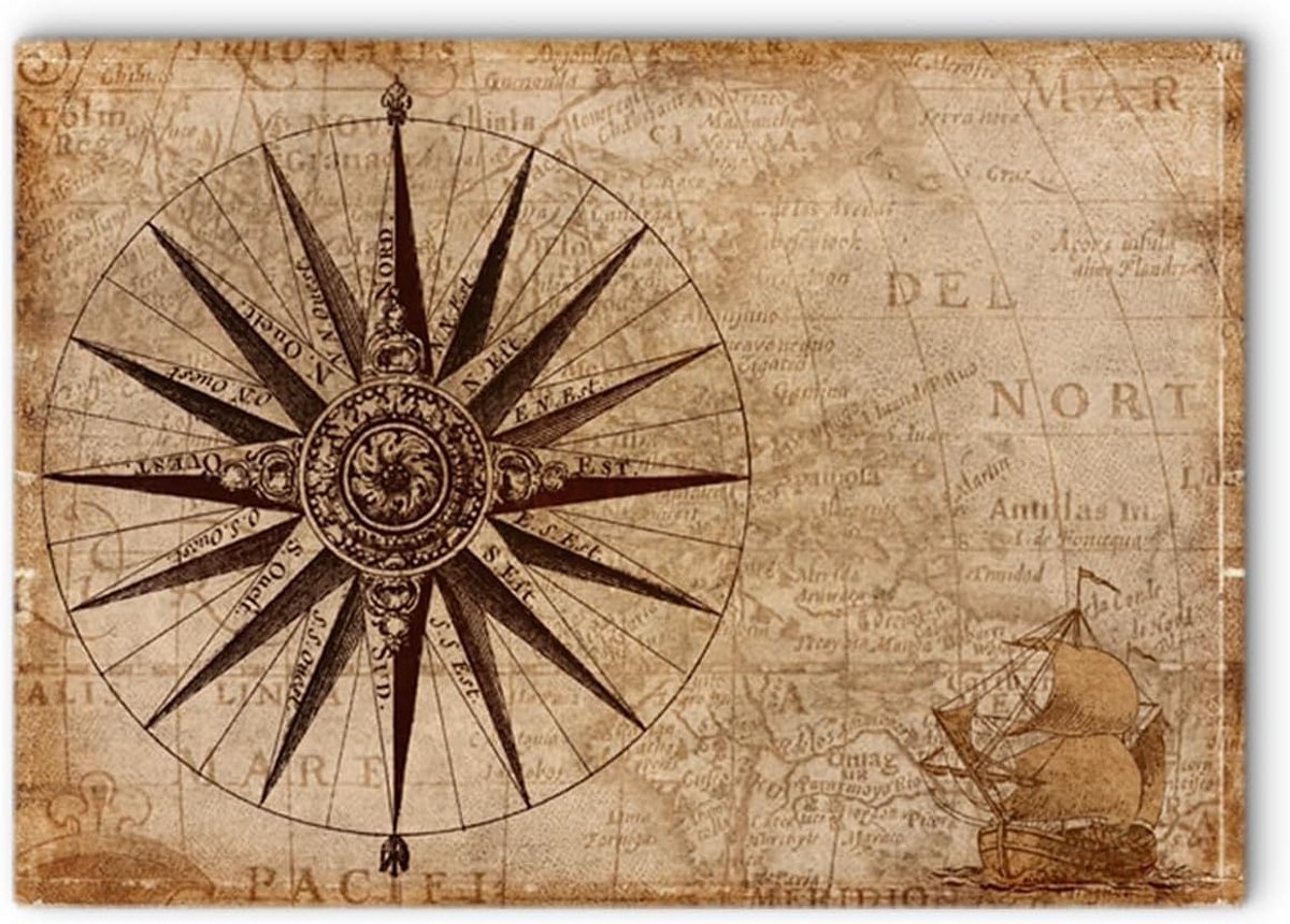 Set van 4 Maritieme Placemats met Kompas en Windroos - Afwasbaar Tafelkleed
