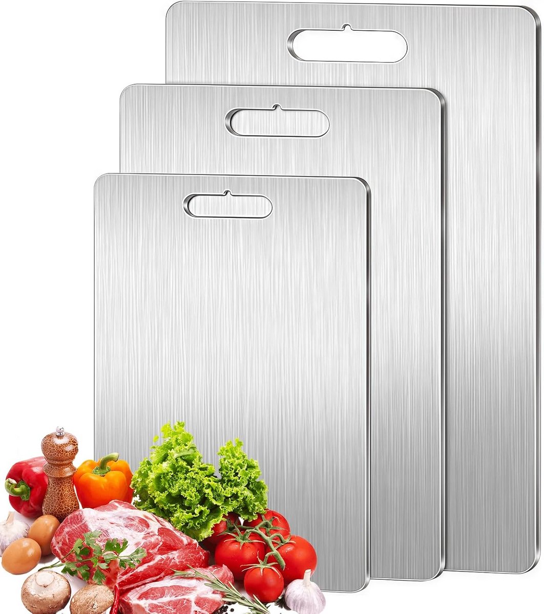 Set van 3 RVS Snijplanken - Dubbelzijdig en Voedselveilig voor Keuken