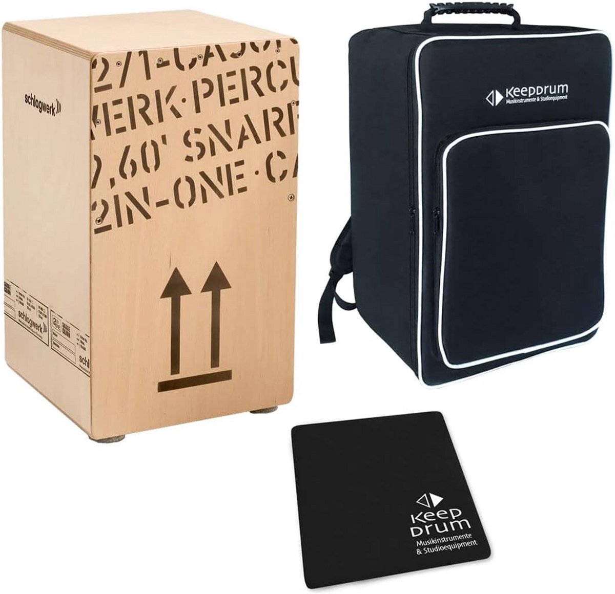 2inOne Snare Cajon Groot Hout voor Professioneel Geluid + Draagtas en Zitkussen Set