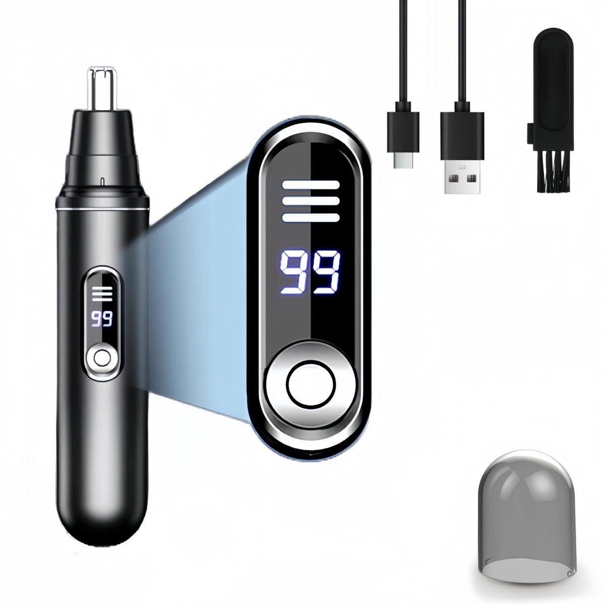 longziming - Neustrimmer - Detailtrimmer - Oortrimmer - USB-C oplaadbaar - 360° roterende roestvrijstalen messen - IPX7 waterdicht - LED batterij-indicator