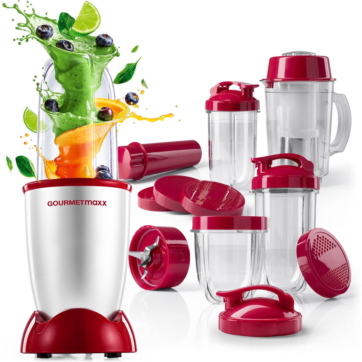 GOURMETmaxx Mr. Magic Power Pro-blender 400 watt | Smoothiemaker met meeneemdeksel | Staande blender met mengbeker en vershouddeksel voor bewaren | Blender met XL-accessoireset voor shakes, smoothies enz.