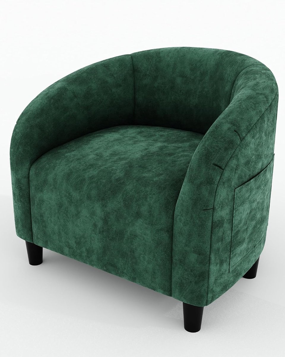 Velours Fauteuil - Comfortabele Relaxstoel met Armleuningen - Ergonomische Kuipstoel - Leesstoel voor Woonkamer & Slaapkamer - Groen