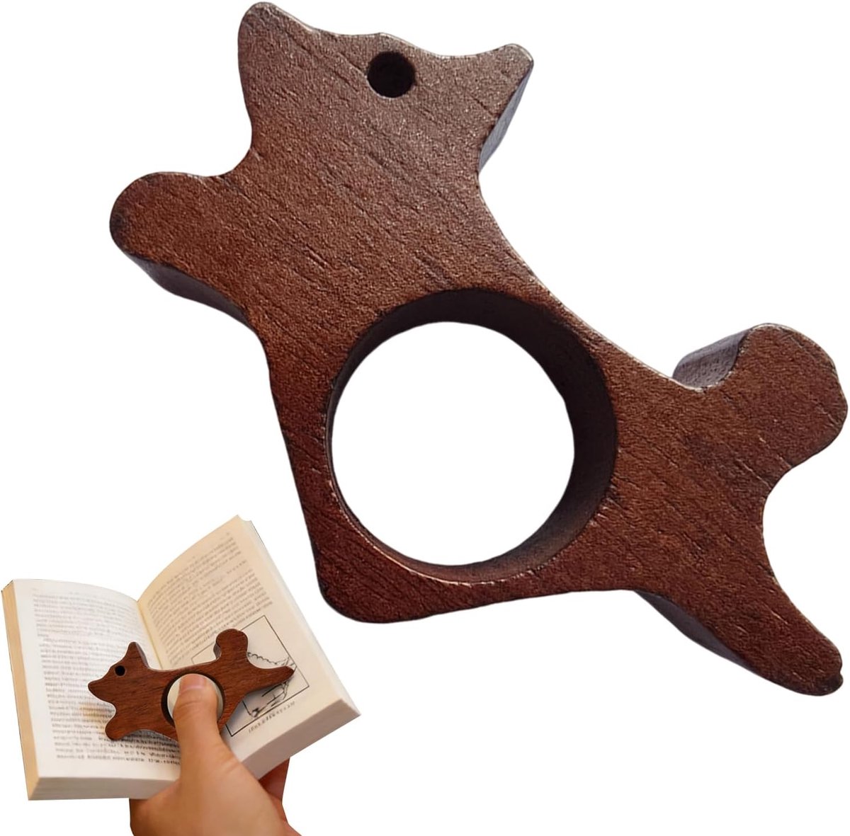 Houten Boek Buddy - Lees Accessoire - Comfortabel Lezen - Hondenthema Ontwerp - 7.2 x 4.2 cm - Licht Hout
