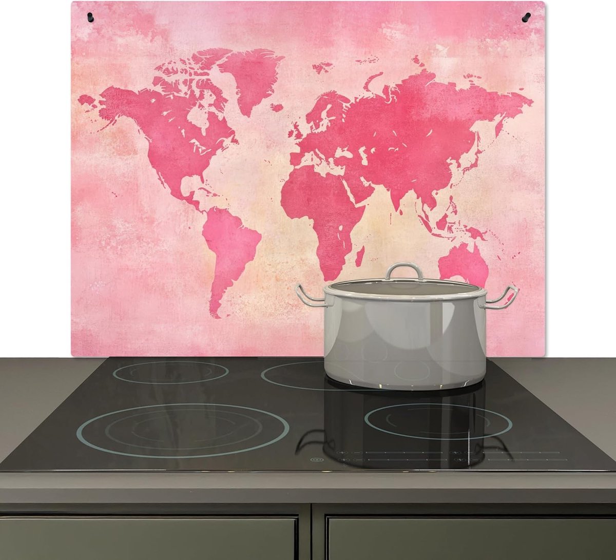 Keuken Spatwand Achterwand Beschermer Koken en Bakken Hittebestendig Aluminium 52x80 cm Wereldkaart Roze