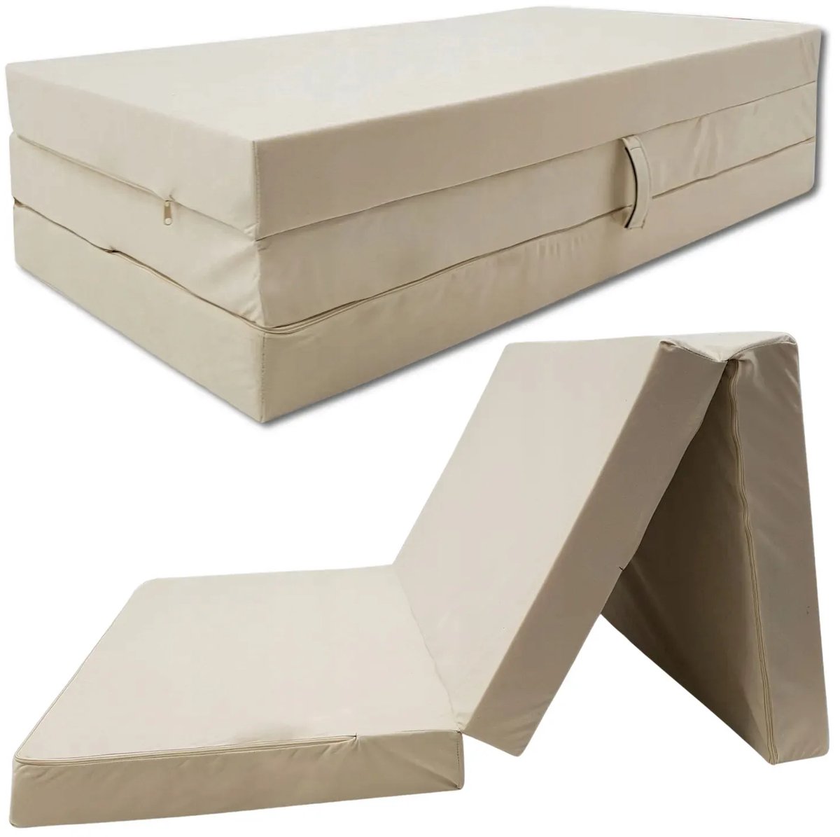 Opvouwbaar logeermatras met fauteuilfunctie - 200 x 120 x 10 cm - Schuimmatras, lichtbeige
