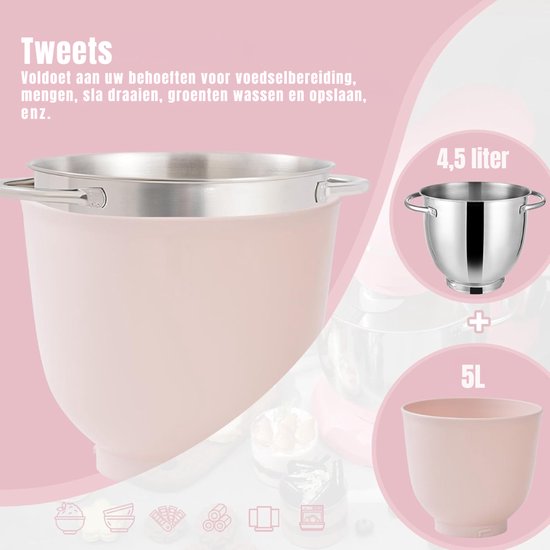 SAVI® Mixer met mengkom - Mixer - Mixer met mengkom keukenmachine - Roze - ‎22cm x 36cm x 33cm van Merkloos — afbeelding 2