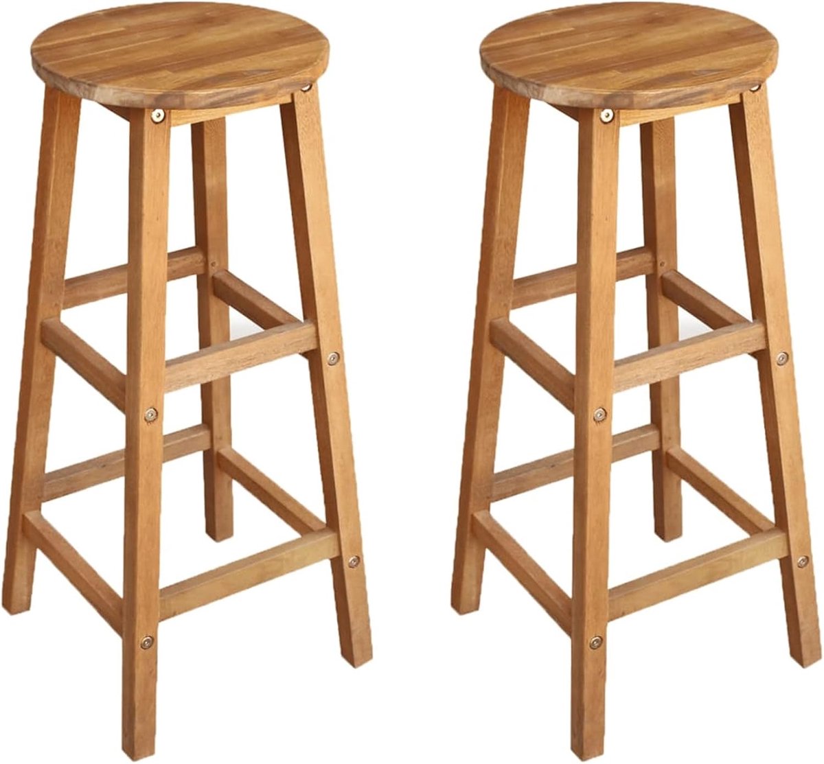 Houten Krukken - Barkrukken Set - Binnen Buiten - Massief Acaciahout - 34x34x76cm