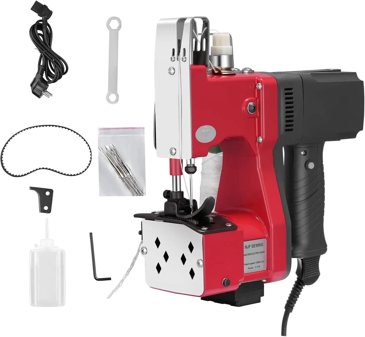 DIMICO - Naaimachine industrieel voor zakken en verpakkingen - Elektrische zaknaaimachine - 220V - 2600 steken p/m - Rood - Instelbare steekafstand