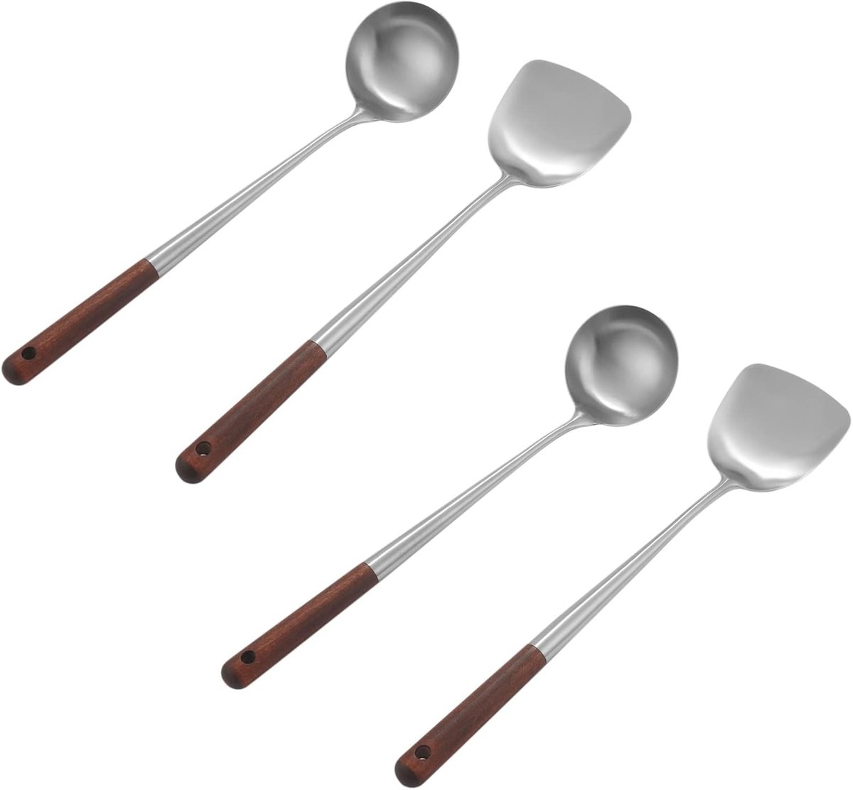 Wok Spatel Set - Keuken Lepel - Koken in Wok - Extra Lang Handvat - 43.5 cm - Zilver