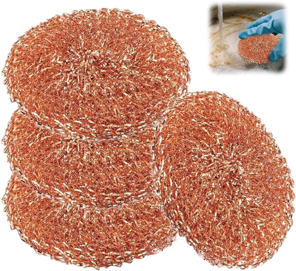 Koperen Spons - Reinigingsballen - Keuken Schoonmaken - Krasbestendig Materiaal - 4 Stuks - Koperkleurig