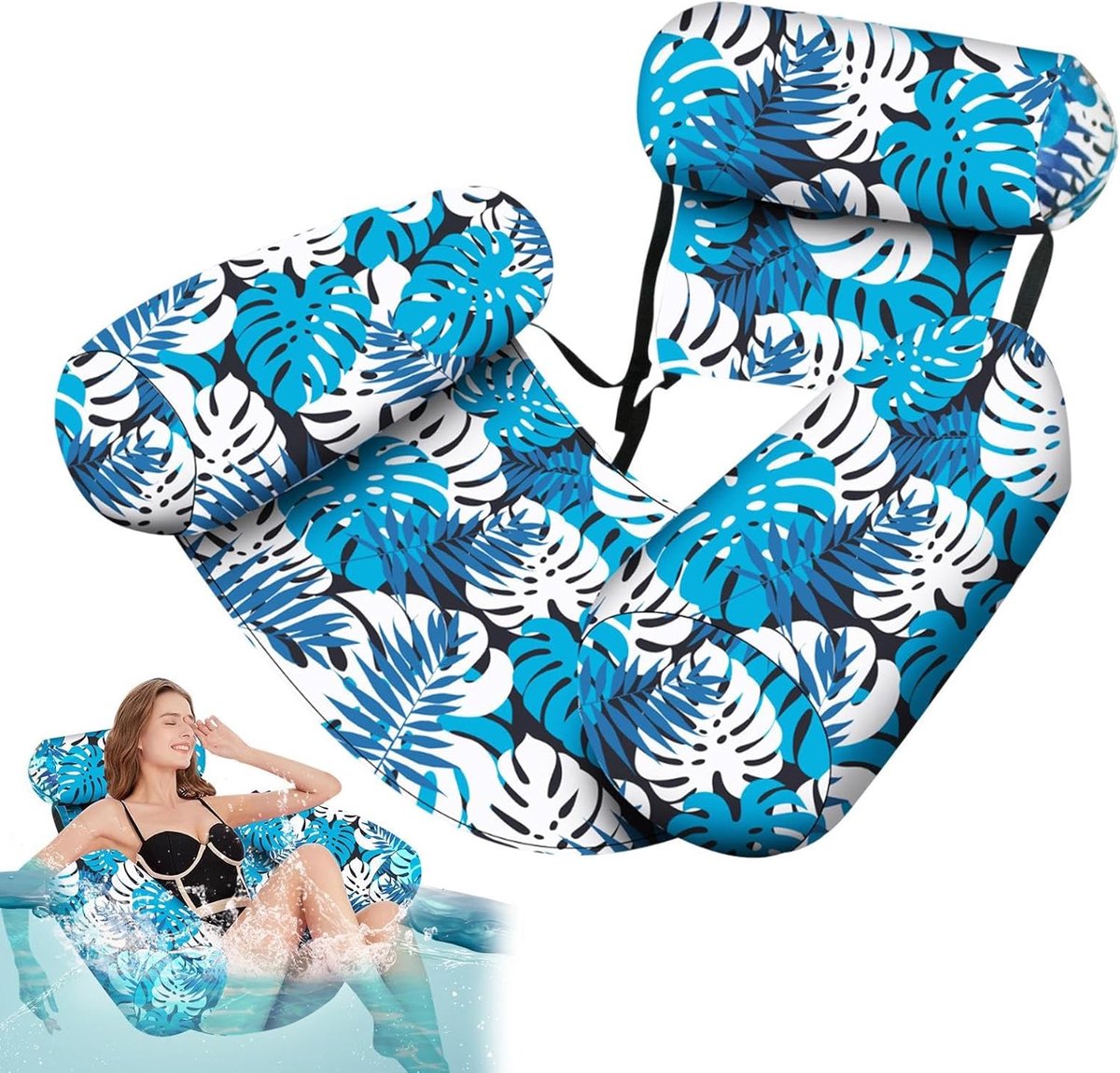 Waterhangmat - Drijvend vlot - Ontspannen op water - Verstelbare ligpositie - 76x40.5x61 cm - Blauw