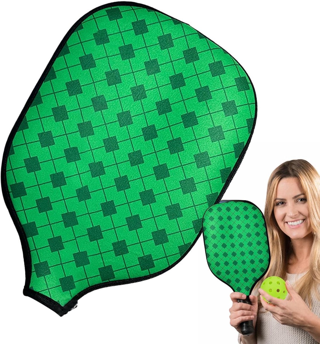 Tennis Racket Hoes - Paddle Beschermer - Sportieve Bescherming - Flexibel Neopreen Materiaal - 21.5 x 30.5 cm - Groen Grid
