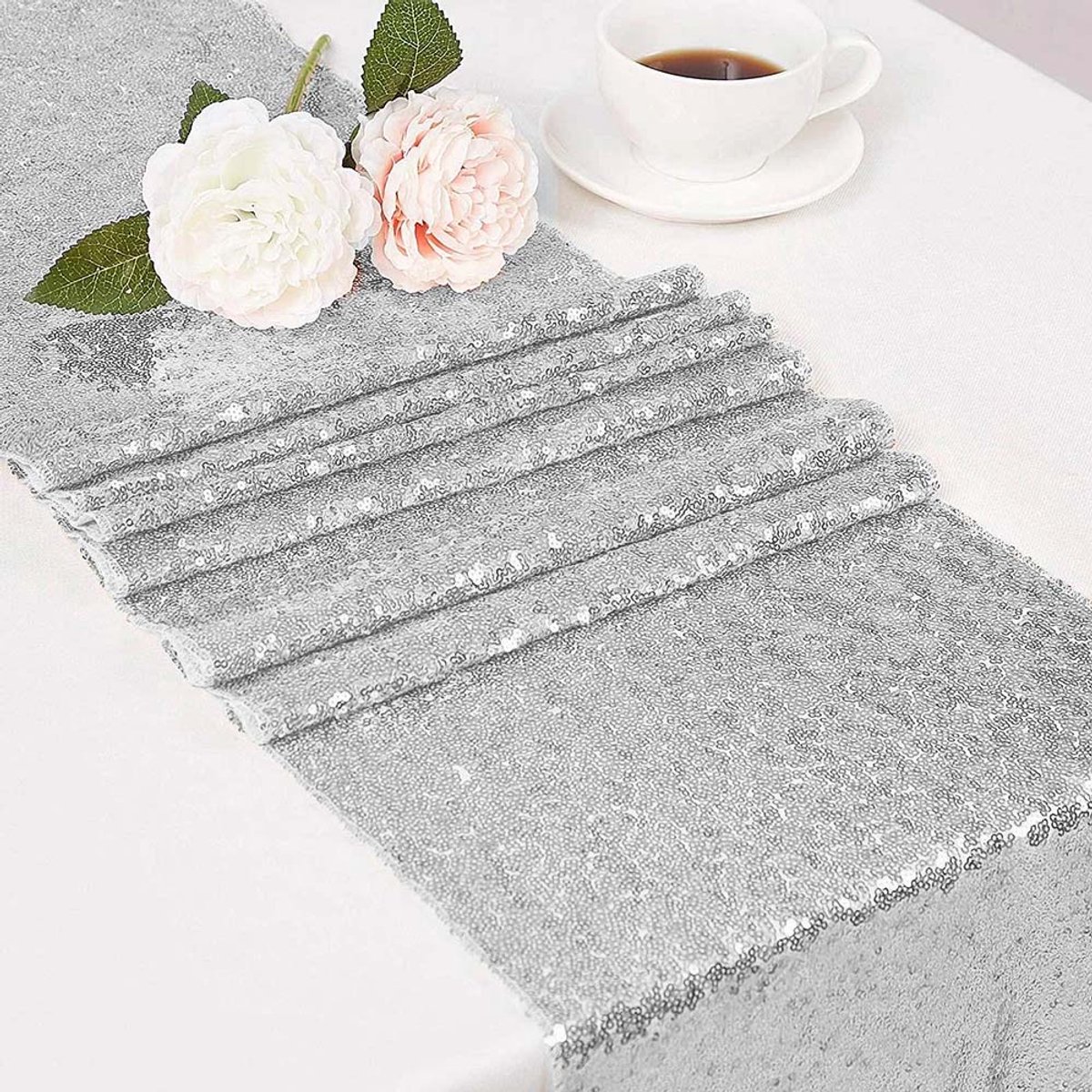 Meble odNowa - Tafelloper - Boho - Cekinrood - Zilver - 30x275 cm