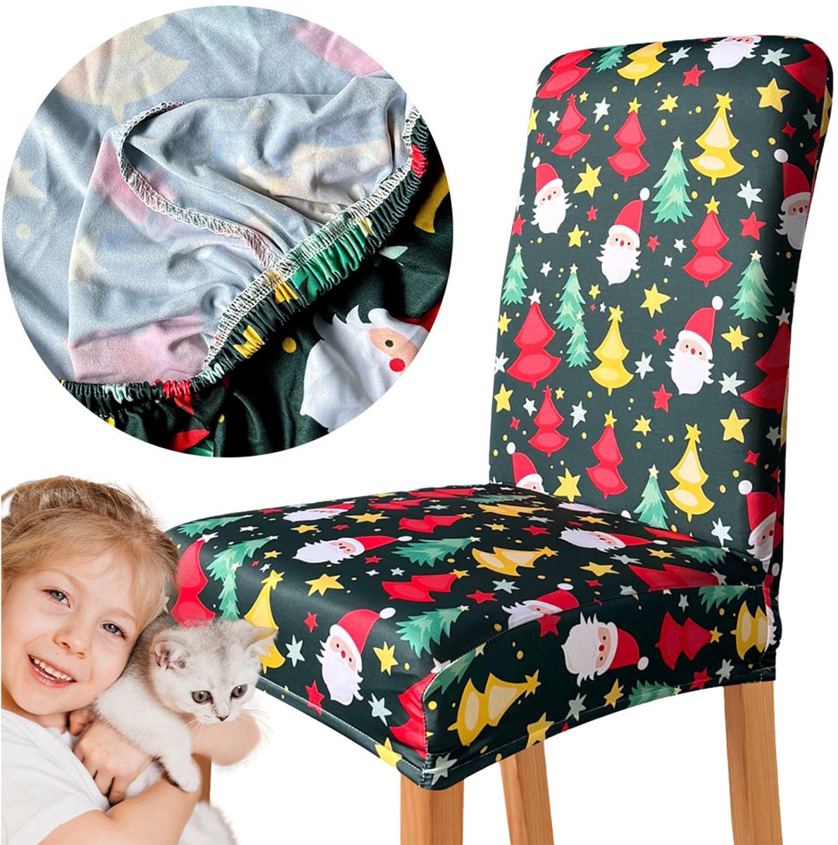 Meble odNowa - Stoelhoes - Groene Kerstuitvoering - Elastisch - Met Kerstboom en Kerstman