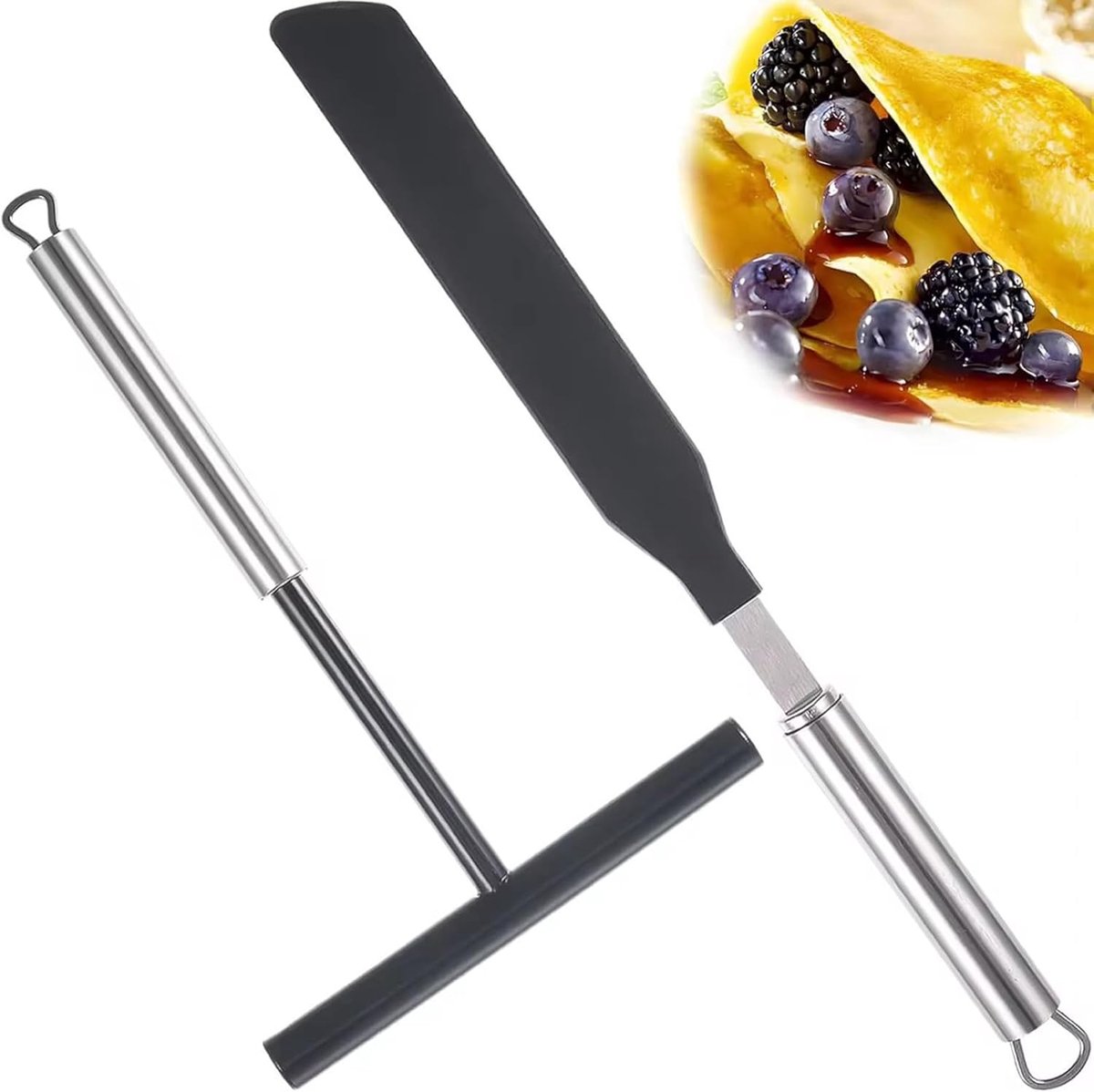 Pannenkoek Accessoires - Spatels & Verdelers - Bakken & Serveren - Vaatwasmachinebestendig - 2 Stuks - Zwart