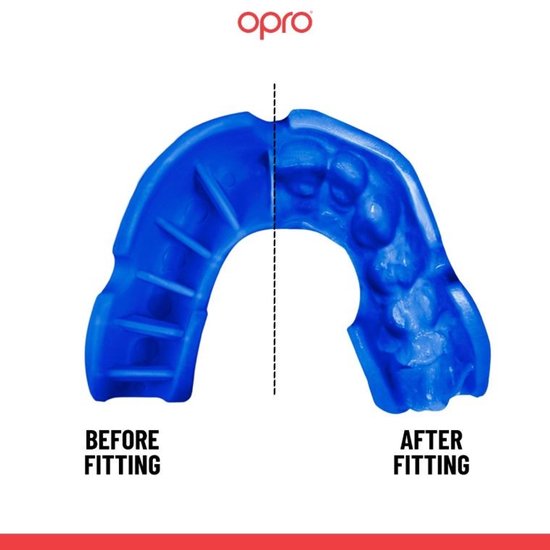 Blauw Opro bitje, met 'Voor' en 'Na montage' aangegeven.