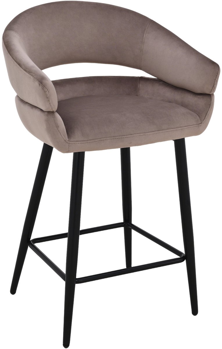 ExitoDesign OVIO Serie - Barstoel - Bruin Velvet - Met Armleuningen - Zwarte Poten